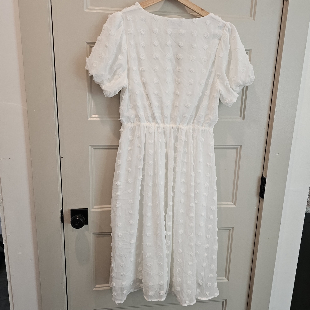 Baltic Born Mila White Swiss Dot Puff Short Sleeve Lined Dress M - Picture 10 of 12